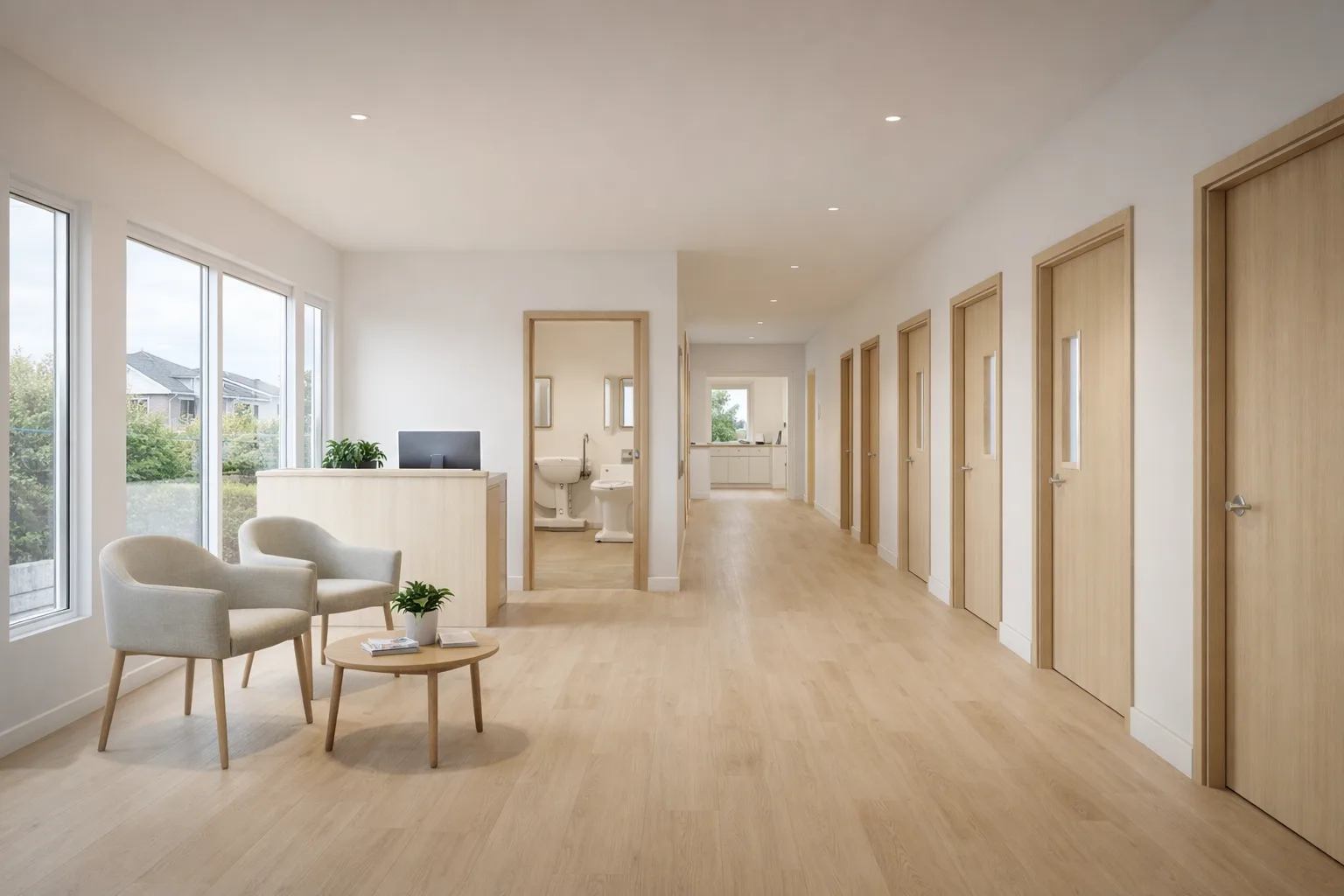 Photoreal interior rendering of Neighbourhood Clinic, generated from its floor plan