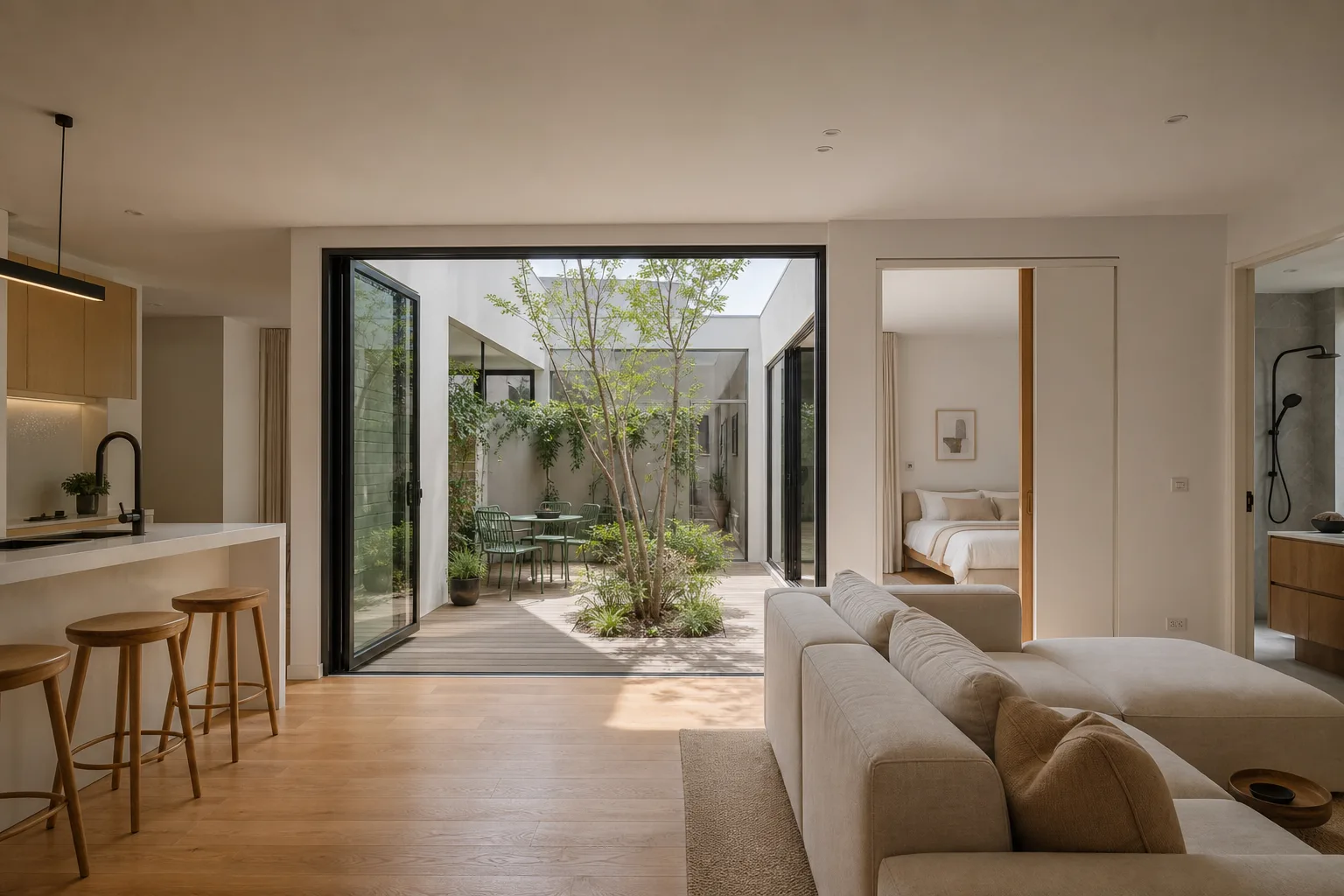 Photoreal interior rendering — Courtyard Apartment